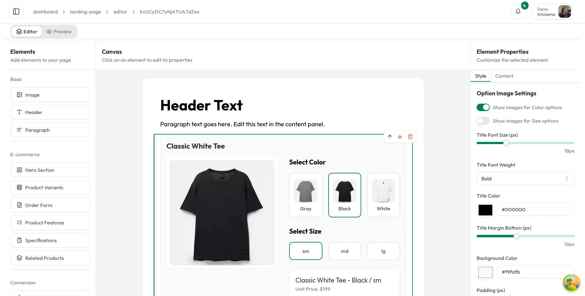 Landing Page Builder Interface